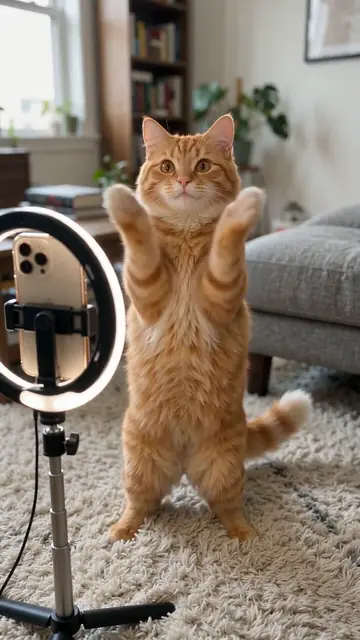 AI dancing orange tabby cat, Viral TikTok style