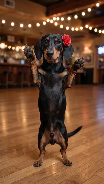 AI dancing dachshund, Salsa style